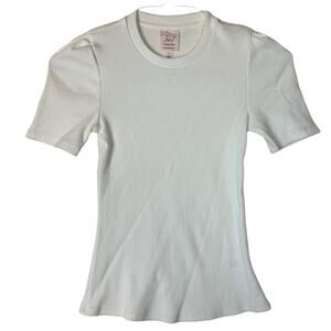 Cinq a Sept womens small white ribbed shirt short sleeve puff mini casual tee